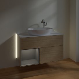 Тумба під раковину Villeroy & Boch Finion 100х50,1 см із підсвічуванням МДФ шпон дуба/скло біле матове G891GKPC