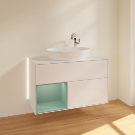 Тумба під раковину Villeroy & Boch Finion 100х50,1 см з підсвіткою МДФ білий глянцевий лак/скло біле матове G891GMGF