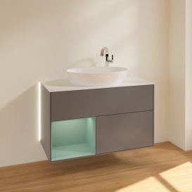 Тумба под раковину Villeroy & Boch Finion 100х50,1 см с подсветкой МДФ антрацит матовый лак/стекло белое матовое G891GMGK