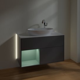 Тумба под раковину Villeroy & Boch Finion 100х50,1 см с подсветкой МДФ антрацит матовый лак/стекло белое матовое G891GMGK