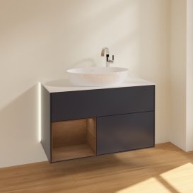 Тумба под раковину Villeroy & Boch Finion 100х50,1 см с подсветкой МДФ темно-синий матовый лак/стекло белое матовое G891GNHG