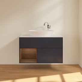 Тумба под раковину Villeroy & Boch Finion 100х50,1 см с подсветкой МДФ темно-синий матовый лак/стекло белое матовое G891GNHG