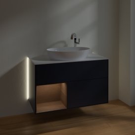 Тумба под раковину Villeroy & Boch Finion 100х50,1 см с подсветкой МДФ темно-синий матовый лак/стекло белое матовое G891GNHG