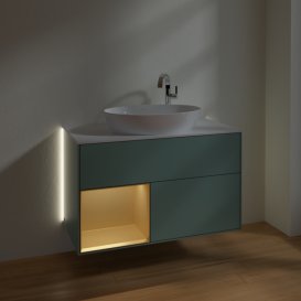 Тумба під раковину Villeroy & Boch Finion 100х50,1 см із підсвічуванням МДФ оливковий матовий лак/скло біле матове G891HFGM