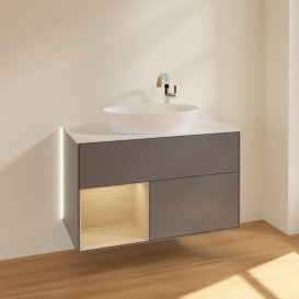 Тумба під раковину Villeroy & Boch Finion 100х50,1 см із підсвічуванням МДФ антрацит матовий лак/скло біле матове G891PCGK