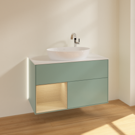 Тумба під раковину Villeroy & Boch Finion 100х50,1 см із підсвічуванням МДФ оливковий матовий лак/скло біле матове G891PCGM
