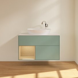 Тумба під раковину Villeroy & Boch Finion 100х50,1 см із підсвічуванням МДФ оливковий матовий лак/скло біле матове G891PCGM