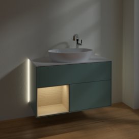 Тумба під раковину Villeroy & Boch Finion 100х50,1 см із підсвічуванням МДФ оливковий матовий лак/скло біле матове G891PCGM
