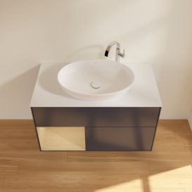 Тумба під раковину Villeroy & Boch Finion 100х50,1 см із підсвічуванням МДФ темно-синій матовий лак/скло біле матове G891PCHG