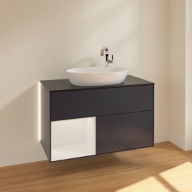 Тумба під раковину Villeroy & Boch Finion 100х50,1 см із підсвічуванням МДФ темно-синій матовий лак/скло чорне матове G892GFHG