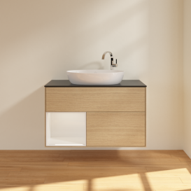 Тумба під раковину Villeroy & Boch Finion 100х50,1 см з підсвічуванням МДФ шпон дуба/скло чорне матове G892GFPC