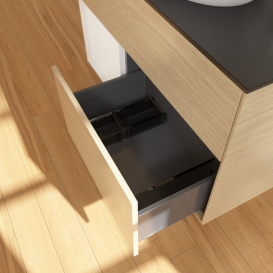 Тумба під раковину Villeroy & Boch Finion 100х50,1 см з підсвічуванням МДФ шпон дуба/скло чорне матове G892GFPC