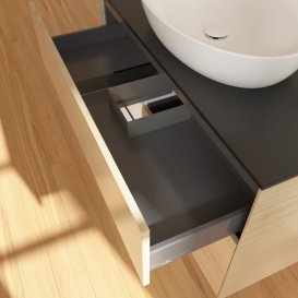 Тумба під раковину Villeroy & Boch Finion 100х50,1 см з підсвічуванням МДФ шпон дуба/скло чорне матове G892GFPC