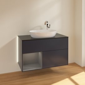 Тумба під раковину Villeroy & Boch Finion 100х50,1 см із підсвічуванням МДФ темно-синій матовий лак/скло чорне матове G892GKHG