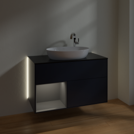 Тумба під раковину Villeroy & Boch Finion 100х50,1 см із підсвічуванням МДФ темно-синій матовий лак/скло чорне матове G892GKHG