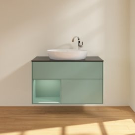 Тумба під раковину Villeroy & Boch Finion 100х50,1 см із підсвічуванням МДФ оливковий матовий лак/скло чорне матове G892GMGM