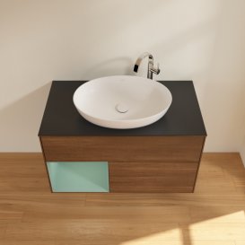 Тумба під раковину Villeroy & Boch Finion 100х50,1 см із підсвічуванням МДФ шпон волоського горіха/скло чорне матове G892GMGN