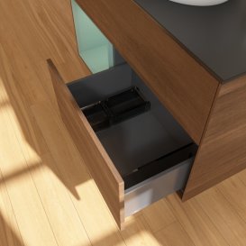 Тумба під раковину Villeroy & Boch Finion 100х50,1 см із підсвічуванням МДФ шпон волоського горіха/скло чорне матове G892GMGN