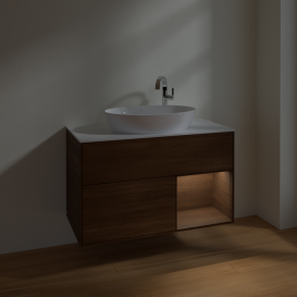 Тумба під раковину Villeroy & Boch Finion 100х50,1 см із підсвічуванням МДФ шпон волоського горіха/скло біле матове F901GNGN