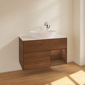 Тумба під раковину Villeroy & Boch Finion 100х50,1 см із підсвічуванням МДФ шпон волоського горіха/скло біле матове F901GNGN