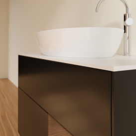 Тумба под раковину Villeroy & Boch Finion 100х50,1 см с подсветкой МДФ черный матовый лак/стекло белое матовое F901GNPD