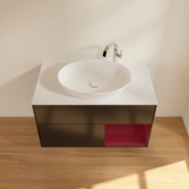 Тумба під раковину Villeroy & Boch Finion 100х50,1 см із підсвічуванням МДФ чорний матовий лак/скло біле матове F901HBPD