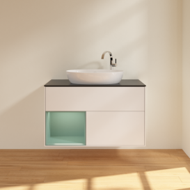 Тумба під раковину Villeroy & Boch Finion 100х50,1 см із підсвічуванням МДФ білий матовий лак/скло чорне матове G892GMMT