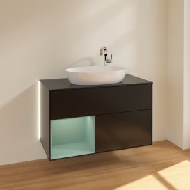 Тумба під раковину Villeroy & Boch Finion 100х50,1 см із підсвічуванням МДФ чорний матовий лак/скло чорне матове G892GMPD