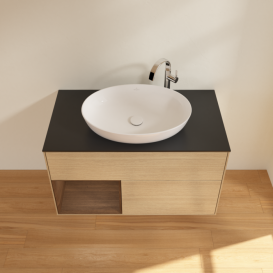 Тумба під раковину Villeroy & Boch Finion 100х50,1 см із підсвічуванням МДФ шпон дуба/скло чорне матове G892GNPC