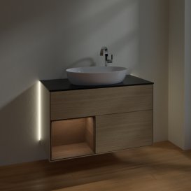 Тумба під раковину Villeroy & Boch Finion 100х50,1 см із підсвічуванням МДФ шпон дуба/скло чорне матове G892GNPC