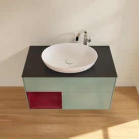 Тумба під раковину Villeroy & Boch Finion 100х50,1 см із підсвічуванням МДФ оливковий матовий лак/скло чорне матове G892HBGM