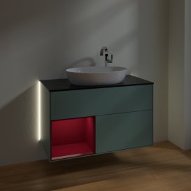 Тумба під раковину Villeroy & Boch Finion 100х50,1 см із підсвічуванням МДФ оливковий матовий лак/скло чорне матове G892HBGM