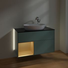 Тумба під раковину Villeroy & Boch Finion 100х50,1 см із підсвічуванням МДФ оливковий матовий лак/скло чорне матове G892HFGM