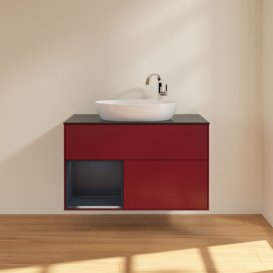 Тумба под раковину Villeroy & Boch Finion 100х50,1 см с подсветкой МДФ пион матовый лак/стекло черное матовое G892HGHB