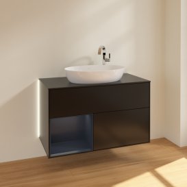 Тумба под раковину Villeroy & Boch Finion 100х50,1 см с подсветкой МДФ черный матовый лак/стекло черное матовое G892HGPD