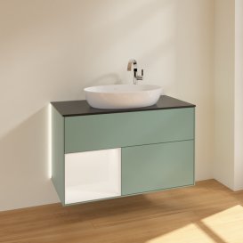 Тумба под раковину Villeroy & Boch Finion 100х50,1 см с подсветкой МДФ темно-синий матовый лак/стекло черное матовое G892MTGM