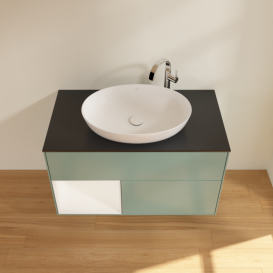 Тумба под раковину Villeroy & Boch Finion 100х50,1 см с подсветкой МДФ темно-синий матовый лак/стекло черное матовое G892MTGM