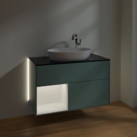 Тумба под раковину Villeroy & Boch Finion 100х50,1 см с подсветкой МДФ темно-синий матовый лак/стекло черное матовое G892MTGM