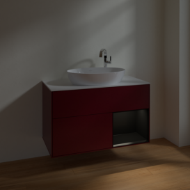 Тумба під раковину Villeroy & Boch Finion 100х50,1 см з підсвічуванням МДФ півонія матовий лак/скло біле матове F901PDHB