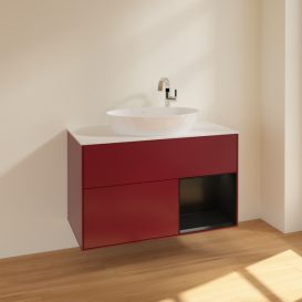 Тумба під раковину Villeroy & Boch Finion 100х50,1 см з підсвічуванням МДФ півонія матовий лак/скло біле матове F901PDHB