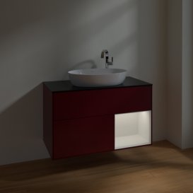 Тумба під раковину Villeroy & Boch Finion 100х50,1 см з підсвічуванням МДФ півонія матовий лак/скло чорне матове F902GFHB