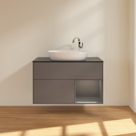 Тумба під раковину Villeroy & Boch Finion 100х50,1 см із підсвічуванням МДФ антрацит матовий лак/скло чорне матове F902GKGK