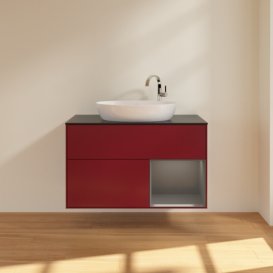 Тумба під раковину Villeroy & Boch Finion 100х50,1 см з підсвічуванням МДФ півонія матовий лак/скло чорне матове F902GKHB