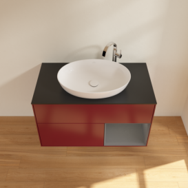 Тумба під раковину Villeroy & Boch Finion 100х50,1 см з підсвічуванням МДФ півонія матовий лак/скло чорне матове F902GKHB