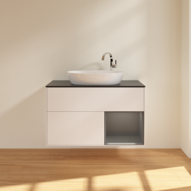 Тумба під раковину Villeroy & Boch Finion 100х50,1 см із підсвічуванням МДФ білий матовий лак/скло чорне матове F902GKMT