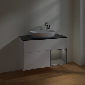 Тумба під раковину Villeroy & Boch Finion 100х50,1 см із підсвічуванням МДФ білий матовий лак/скло чорне матове F902GKMT