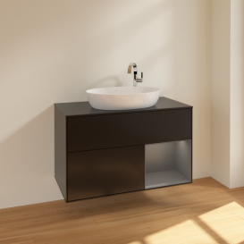 Тумба під раковину Villeroy & Boch Finion 100х50,1 см із підсвічуванням МДФ чорний матовий лак/скло чорне матове F902GKPD