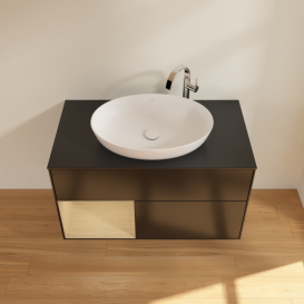 Тумба під раковину Villeroy & Boch Finion 100х50,1 см із підсвічуванням МДФ чорний матовий лак/скло чорне матове G892PCPD