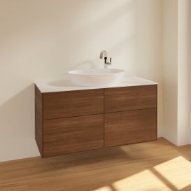 Тумба под раковину Villeroy & Boch Finion 120х50,1 см МДФ шпон грецкого ореха/стекло белое матовое F91100GN