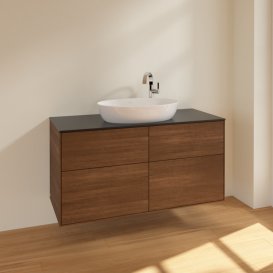 Тумба под раковину Villeroy & Boch Finion 120х50,1 см МДФ шпон грецкого ореха/стекло черное матовое F91200GN